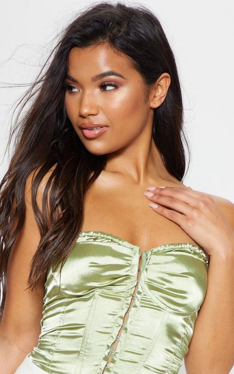 Green satin corset with cups