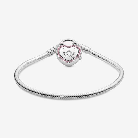 Pandora Moments Heart Padlock Clasp Snake Chain Bracelet - Sterling Silver  / Pink from Pandora on 21 Buttons