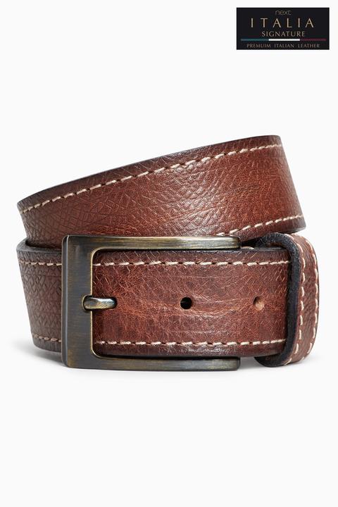 Brown Signature Italian Leather Stitch Detail Belt