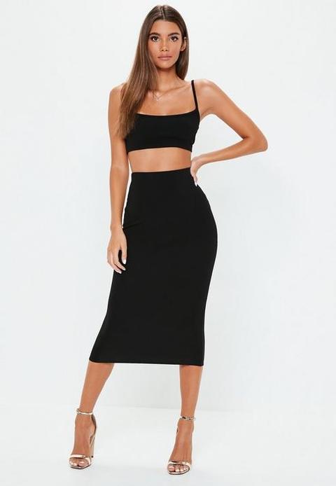 Black Cami Top Skirt Co Ord Set, Black