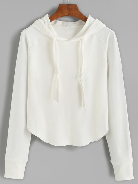 White Raglan Sleeve Hooded Sweatshirt