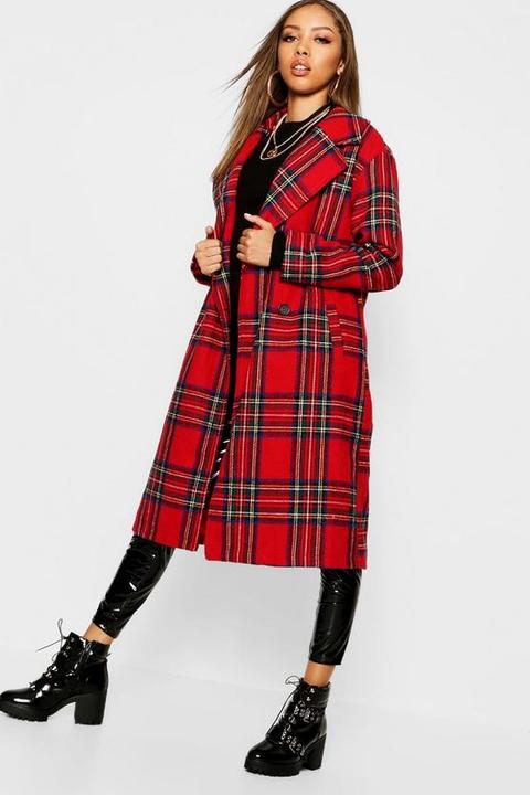 Tartan Check Oversize Wool Look Coat
