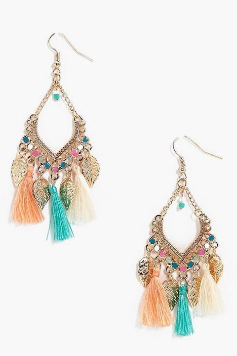 Leaf Charm Tassel Detail Earrings