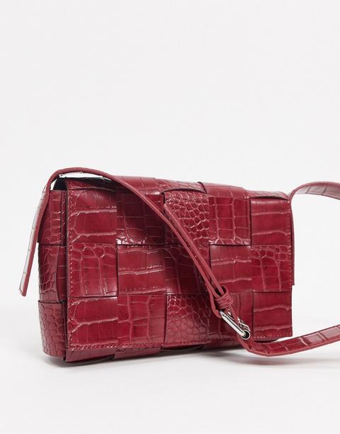 Bolso De Hombro Con Detalle Tejido En Burdeos De Na-kd-rojo