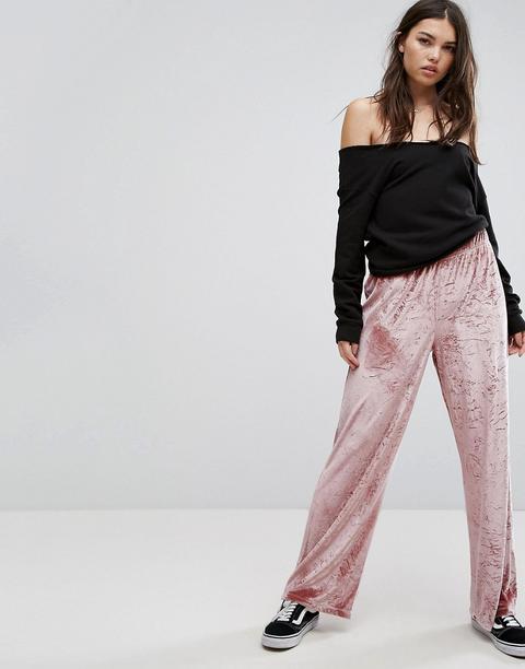 Asos Wide Leg Trouser In Velvet - Nude