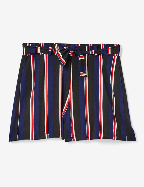 Black, Navy Blue, Red And White Striped Draped Shorts