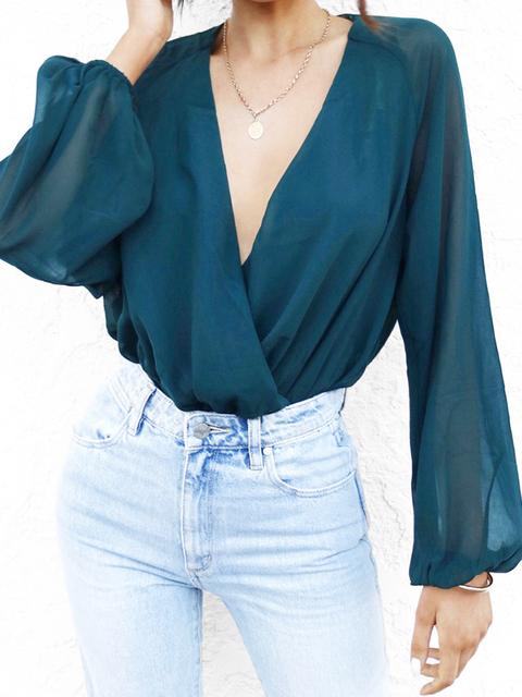 Green Wrap Design Deep V Neck Bodysuit