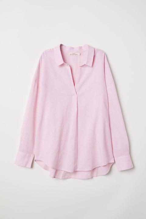 Camisa Oversize Con Lino - Rosa