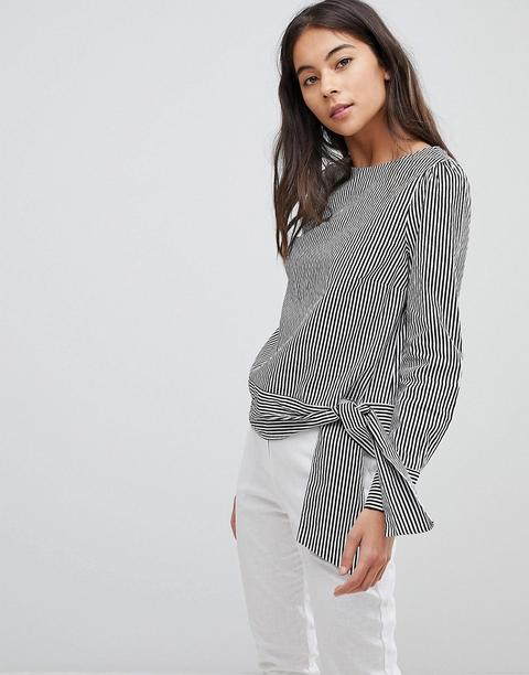 Oasis Stripe Tie Waist Blouse - Black And White