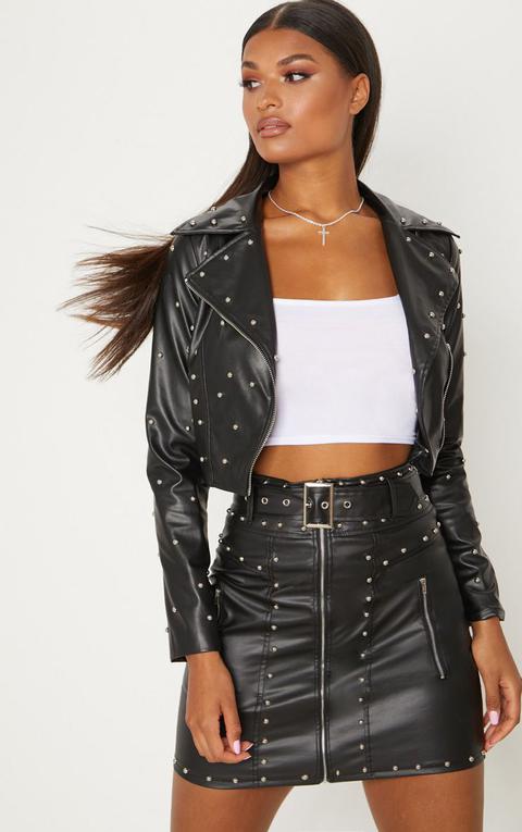 Black Pu Studded Biker Jacket