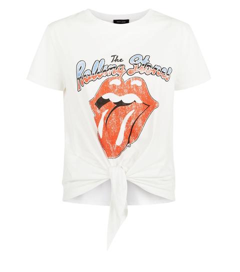 White Rolling Stones Logo Rock T-shirt New Look