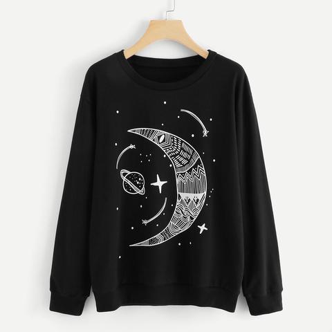 Sudadera Con Estampado De Galaxia De Talla Grande