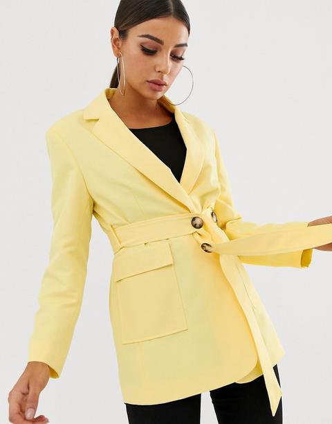 Asos Design - Blazer Con Cintura Giallo Limone - Giallo