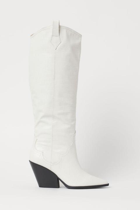 Botas Efecto Piel De Cocodrilo - Blanco