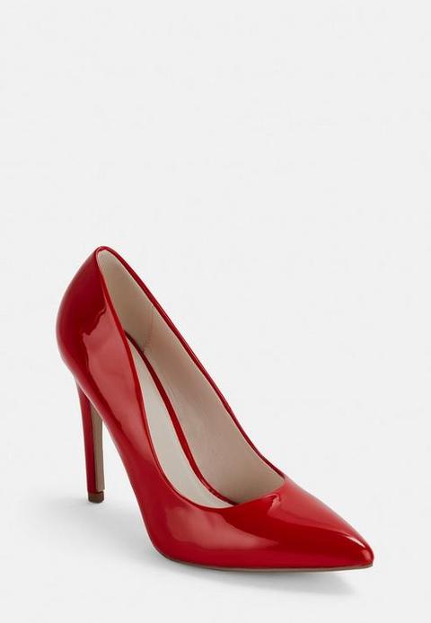 Red Patent Pointed Toe Court Heels, Red