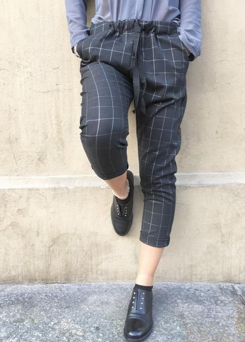 Pantalone A Quadri Con Riga Argentata