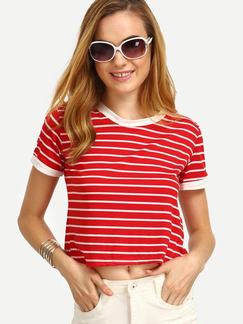 Red Striped Trim T-shirt