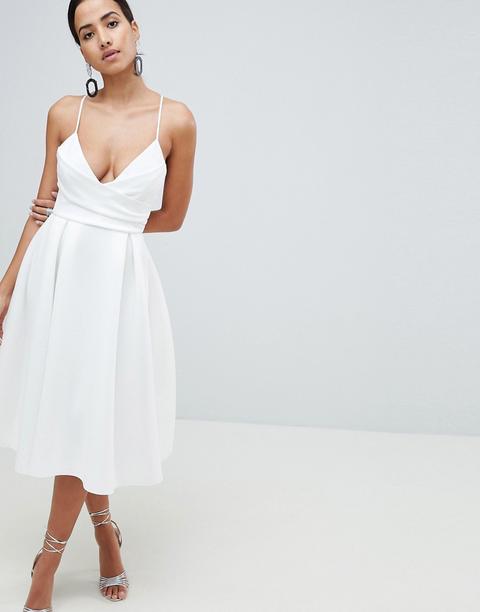 Asos Design Scuba Cami Prom Midi Dress - Ivory