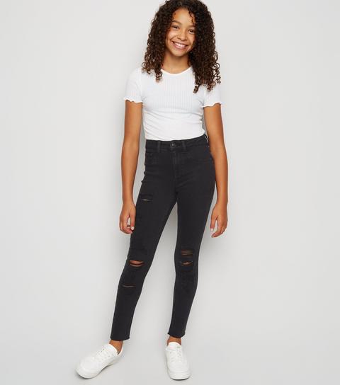 girls black distressed jeans