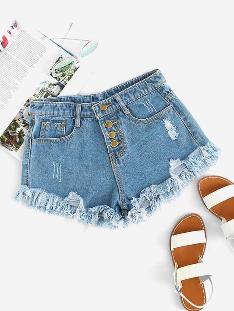 Shorts In Denim Con Bordi Sfilacciati