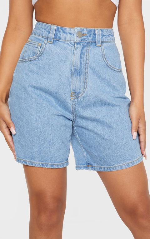 Petite Light Wash Mom Denim Shorts