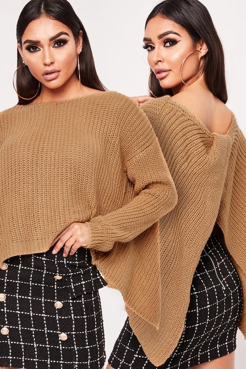 Lana Camel Split Back Knitted Jumper