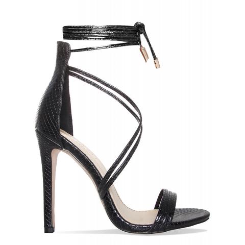 Nada Black Snake Lace Up Heels