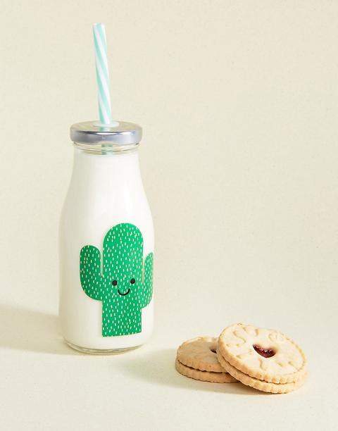 Sass & Belle - Happy Cactus - Bottiglia Da Latte Piccola Con Cannuccia - Multicolore