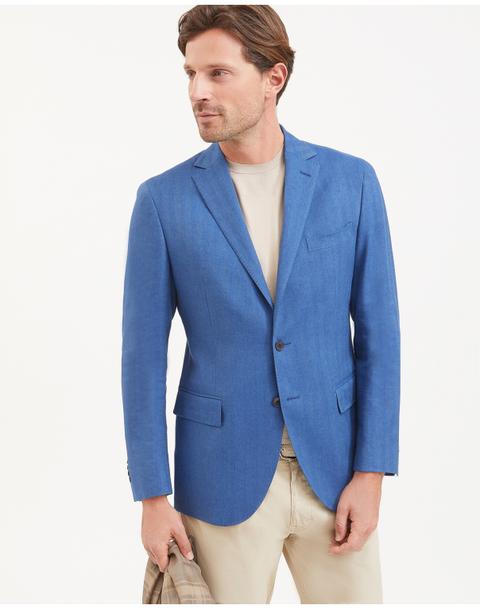 Blazer Sfoderato In Lino-lana Blu Elettrico