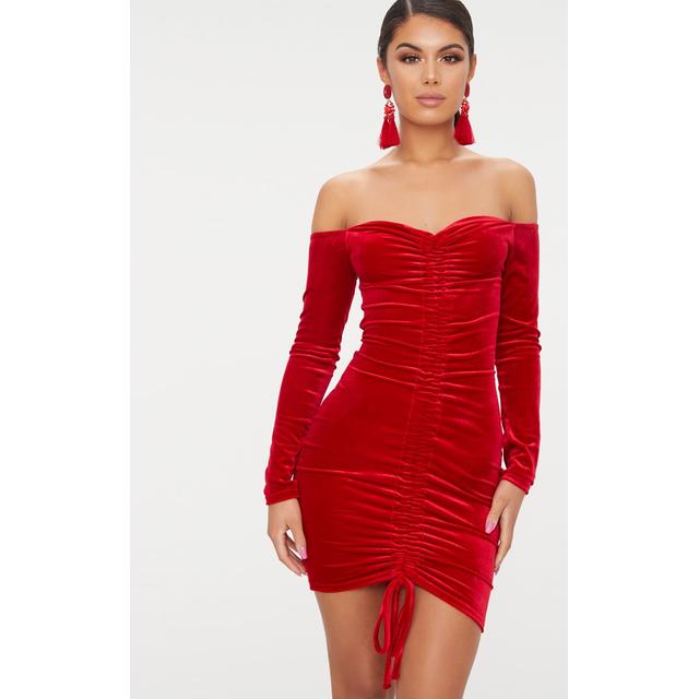 red bardot long dress