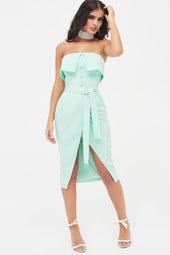 Double Layer Bandeau Wrap Midi Dress In Mint Green