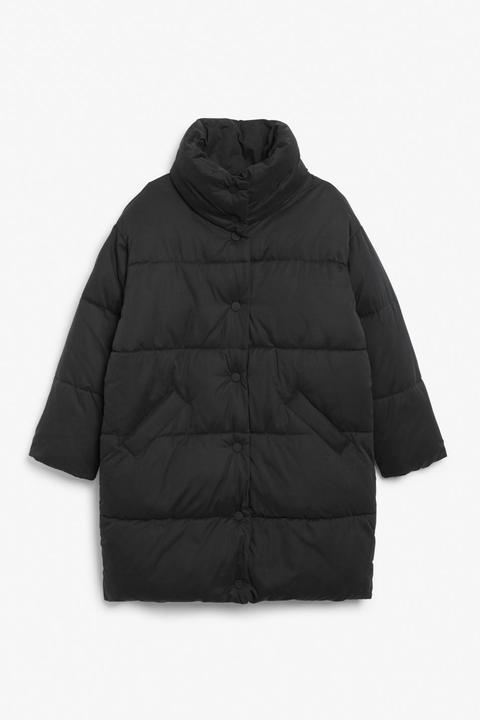 Button-up Puffer Coat - Black