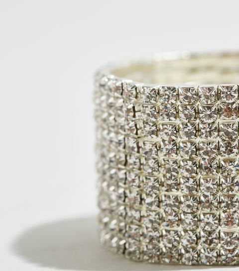 Silver Premium Diamanté Cuff Bracelet New Look