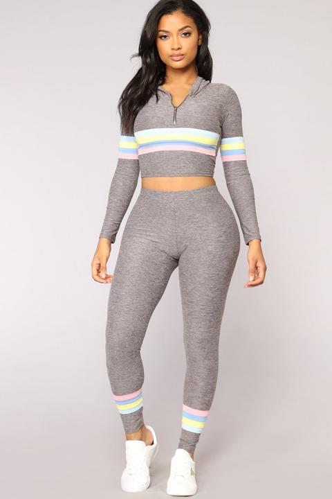 Soni Stripe Lounge Set - Heather Grey