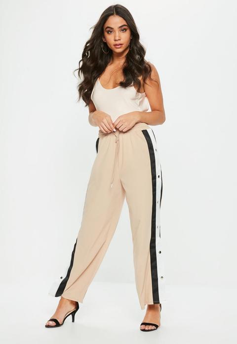 Petite Nude Popper Side Trousers, Beige