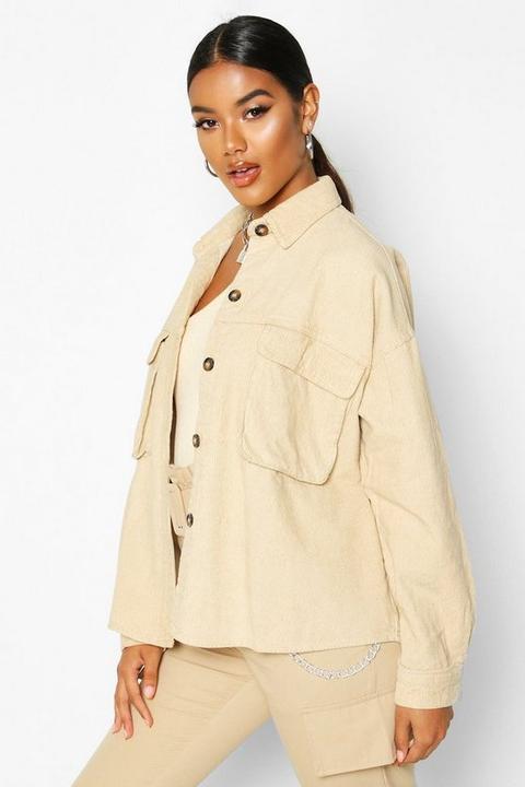 Womens Super Oversized Mock Horn Button Cord Shirt - Cream - 10, Cream