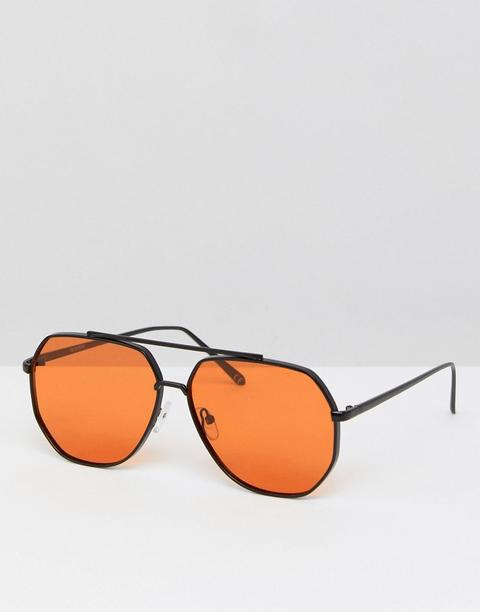 Asos Black - Occhiali Da Sole Modello Aviatore Alla Moda In Metallo Con Lenti Arancioni - Nero