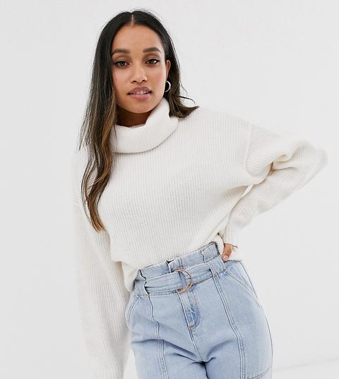 Asos Design Petite Fluffy Jumper With Cowl Neck In Recycled Blend-white