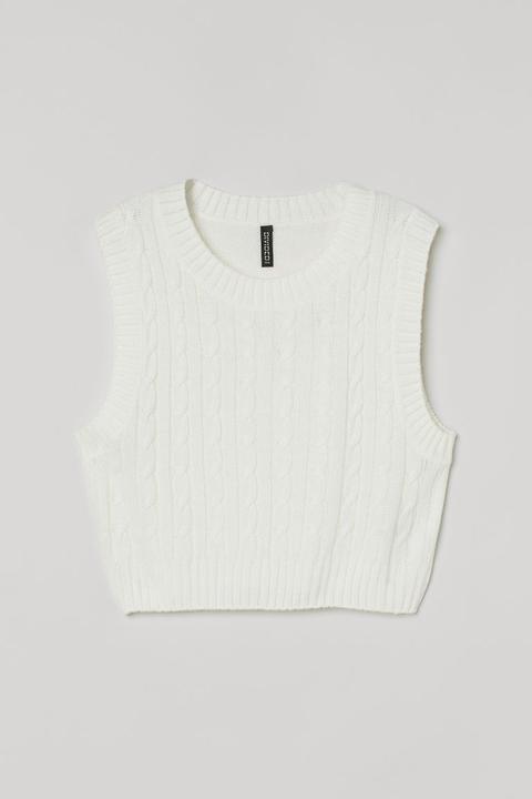 Cropped Sweater Vest - White