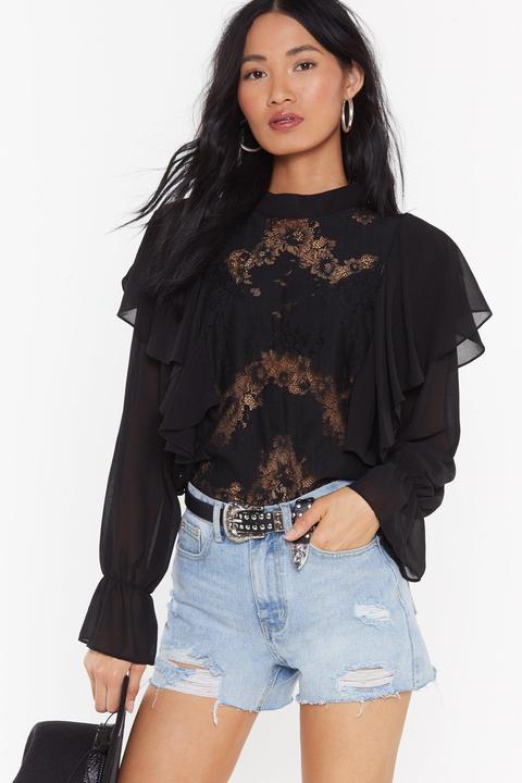 Blouse En Dentelle À Détails Volantés Je Cours, Je Vole