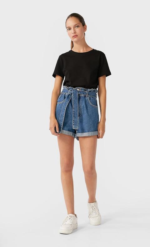 Stradivarius T-shirt Manches Courtes Femme Noir Xs
