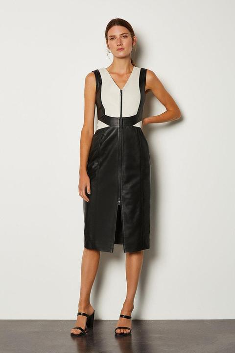 Karen Millen Leather Colour Block Dress -, Mono