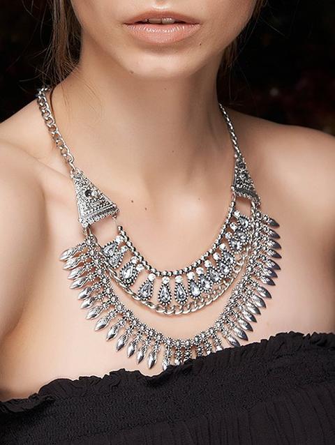 Ethnic Rhinestone Layered Necklace