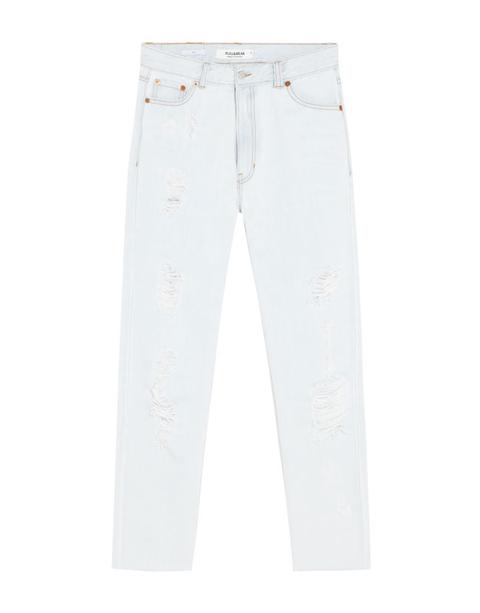 Jeans Mom Fit Con Strappi