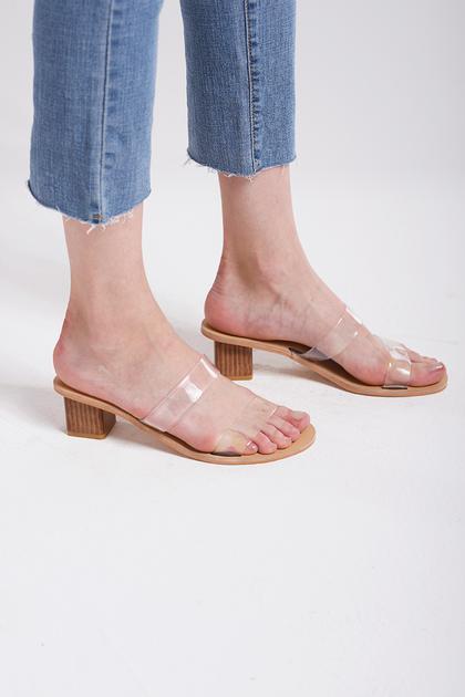 Clear Semi-wide Strap Sandals-beige