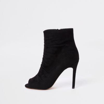 Black Faux Suede Open Toe Shoe Boot