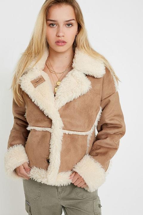 uo faux shearling cropped jacket