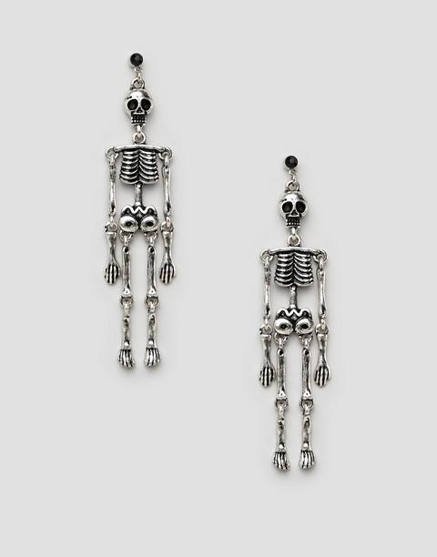 Asos Design - Halloween - Orecchini Argento Con Scheletri Appesi - Argento