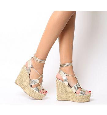 Office Hula Hula Ghillie Espadrille Wedge Gold