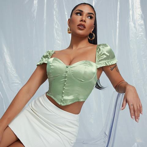 Frill Cuff Satin Bandana Crop Top